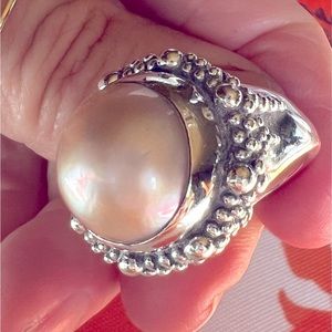 Stephen Dweck Mabe Pearl Ring SS Sz 7 Signed 925 Has 1 Minor Crack Still Gour!!